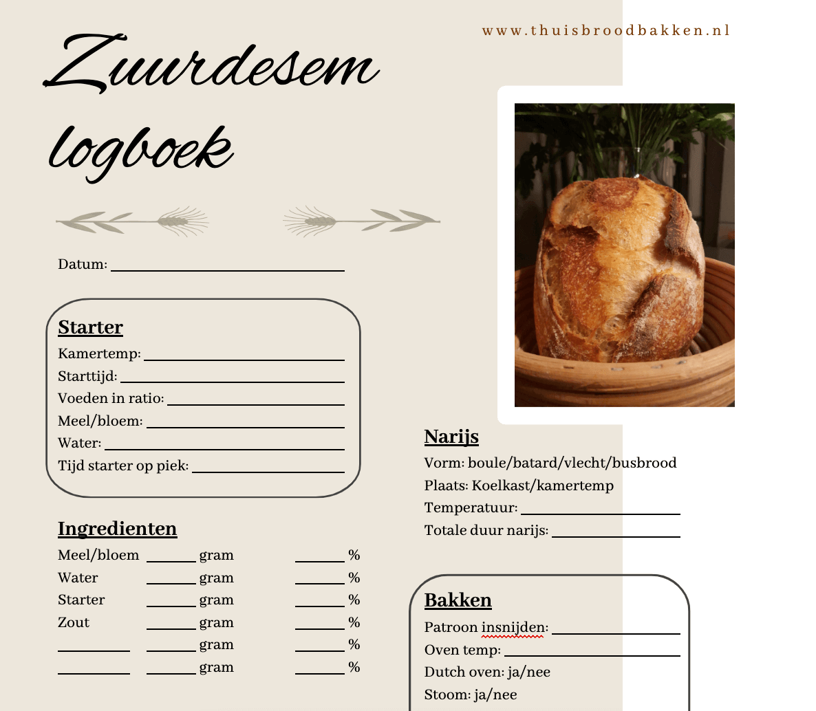 Zuurdesem dagboek | logboek | planner